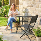 Outsunny 3-Piece Bistro Set with 2 Texteline Chairs, Semi-Circular Tempered Glass Table, Black