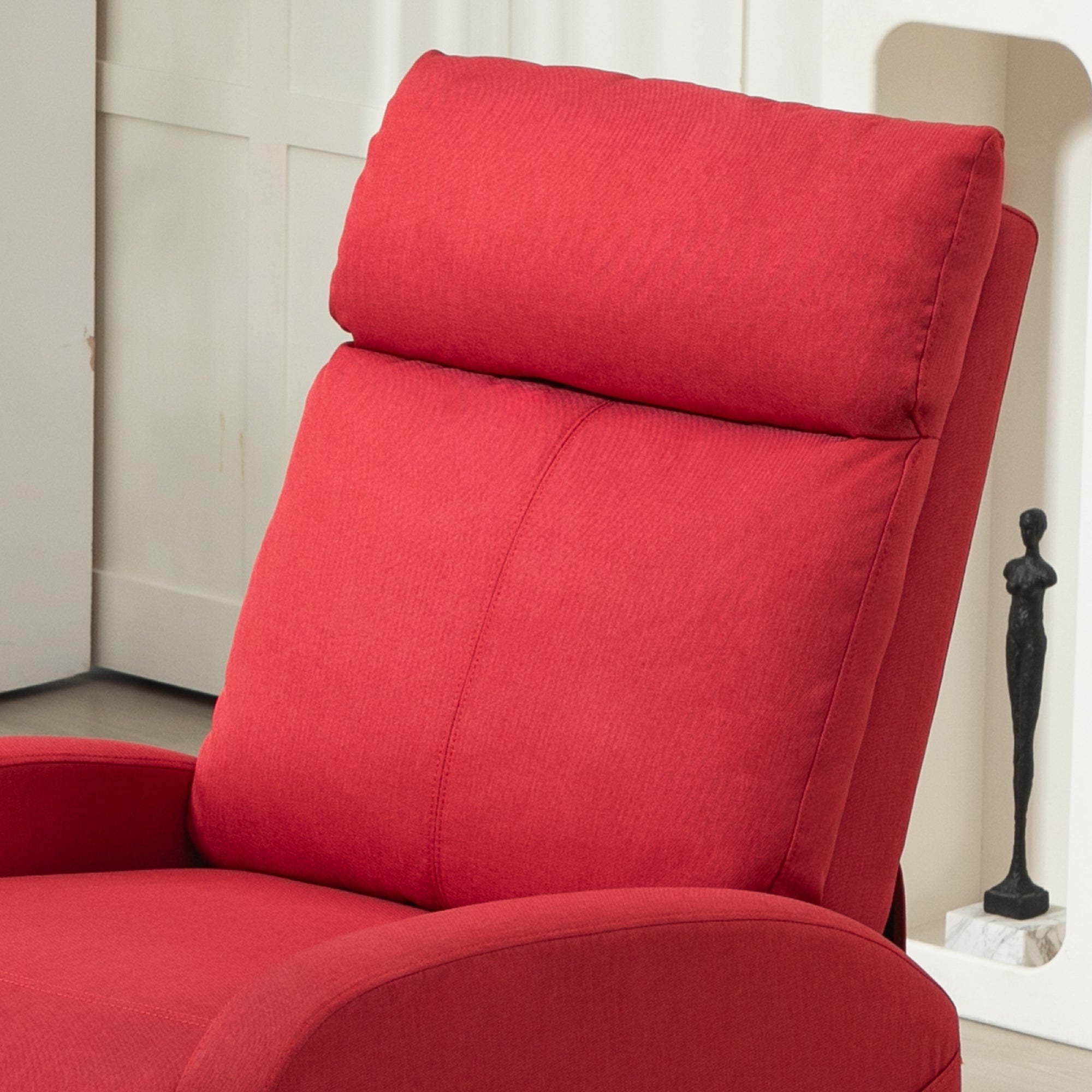Reclining Relax Chair with Footrest in Linen Effect Fabric, 69x85x100 cm, Red