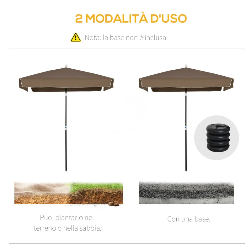 2x2m Outdoor Umbrella with Square Canopy, Adjustable and Portable, in Metal and Polyester, Coffee - Borge' Group Limited