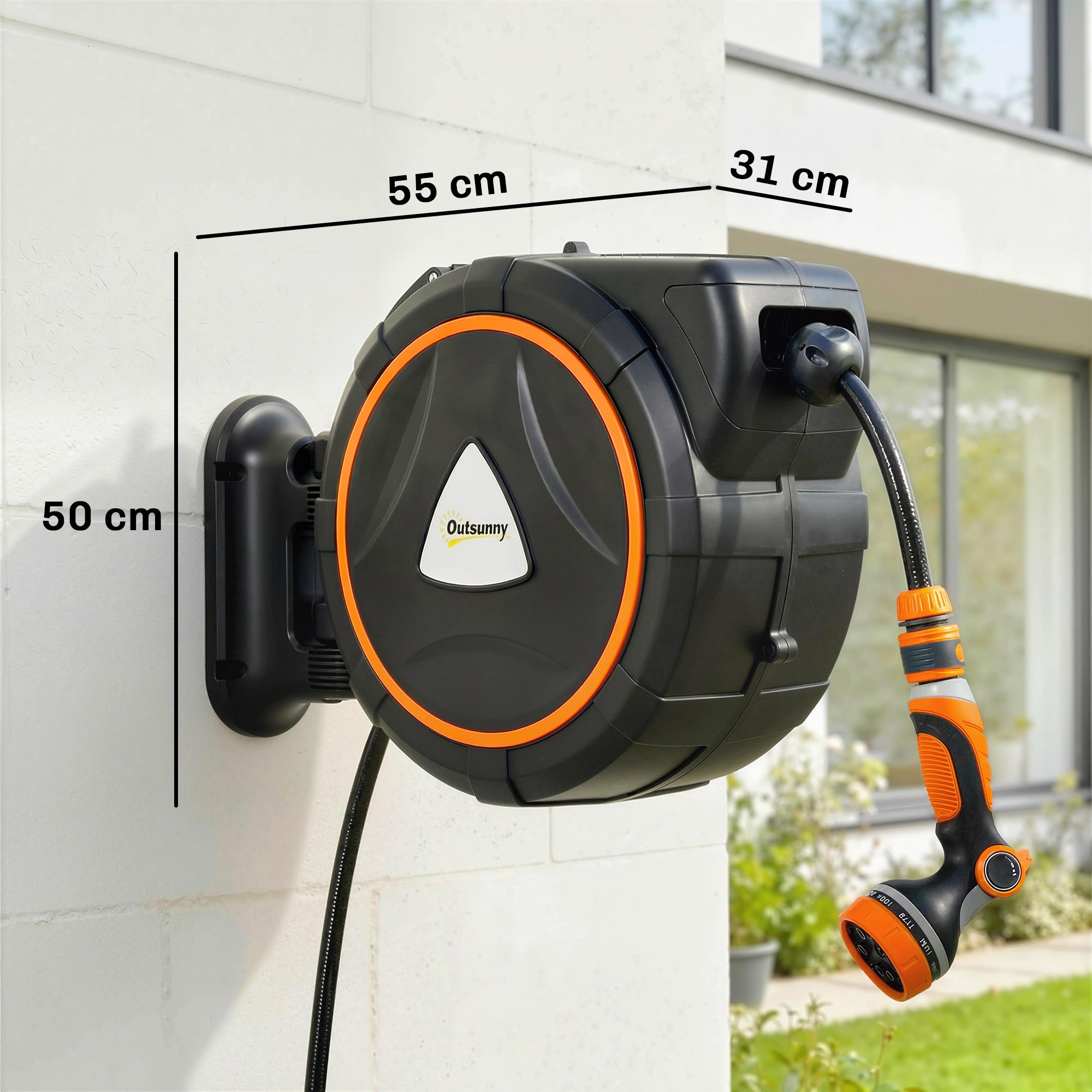Outsunny 28+2m Retractable Hose Reel with Automatic Rewind and Locking System