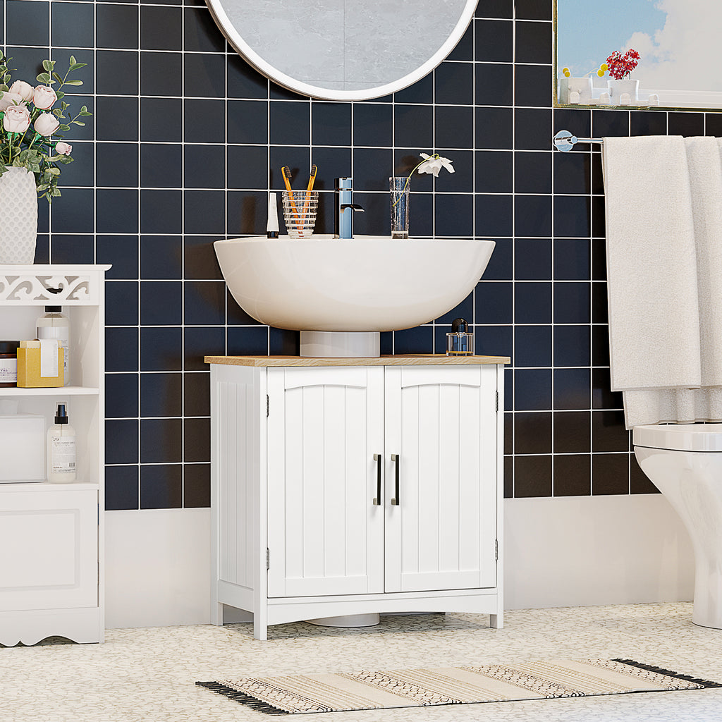 kleankin Bathroom Cabinet with 2 Doors and Adjustable Shelf, 60x33x60cm, Wood and White