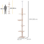 Multi-Level Ceiling Cat Tree with Hammock and Adjustable Height, 40x34x230-260cm, Beige