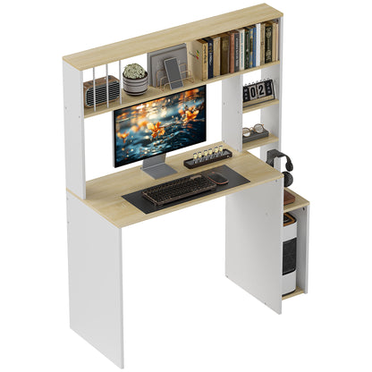 Modern PC Desk with Bookcase, Shelf and CPU Holder, 113x45x138.5 cm, Oak