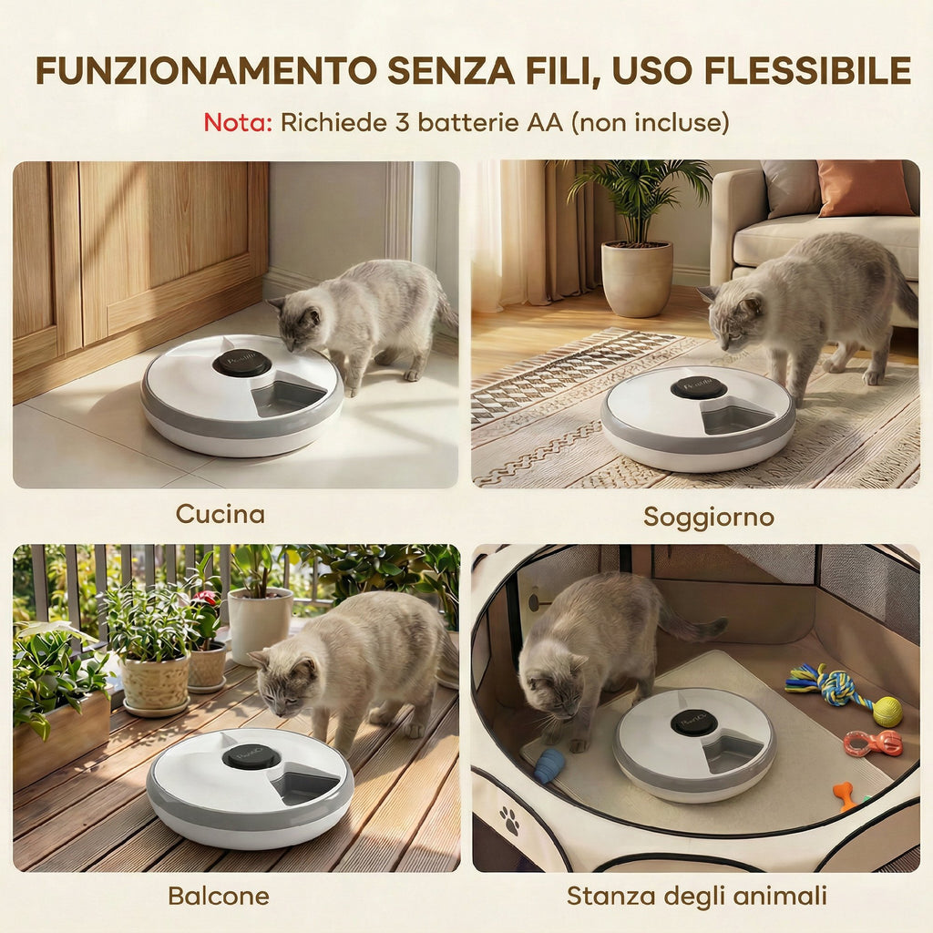 PawHut Automatic Cat and Dog Food Dispenser with Timer and LED Display, 1-6 Meals a Day, for Dry and Wet Food
