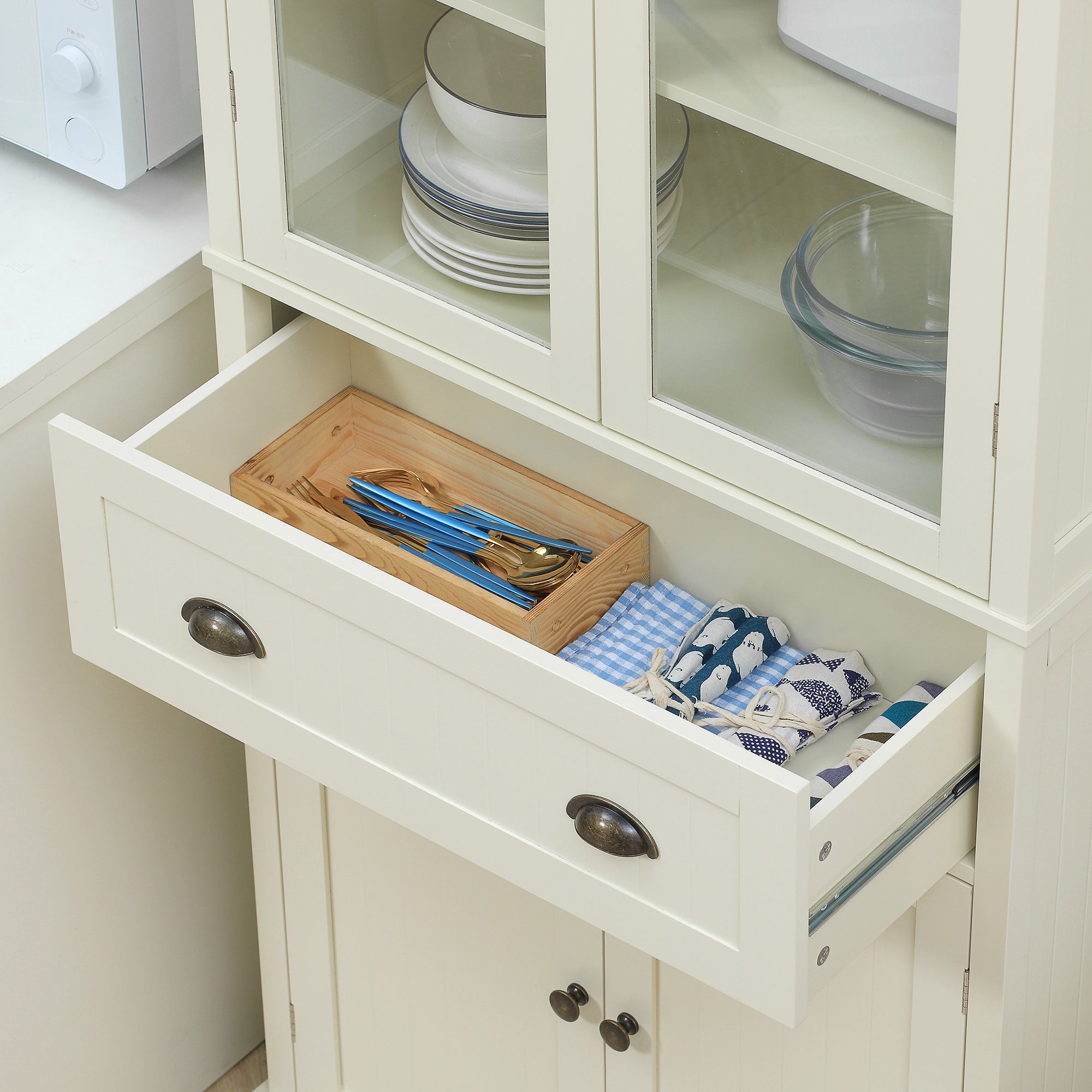 Homcom Mobile 5 -level pantry with central drawer in MDF and chipboard, 76x40x182.5 cm, cream white - Borgè