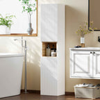 HOMCOM 2-Door Bathroom Cabinet with Open Space and Adjustable Shelves, Wooden, 30x24x140 cm, White