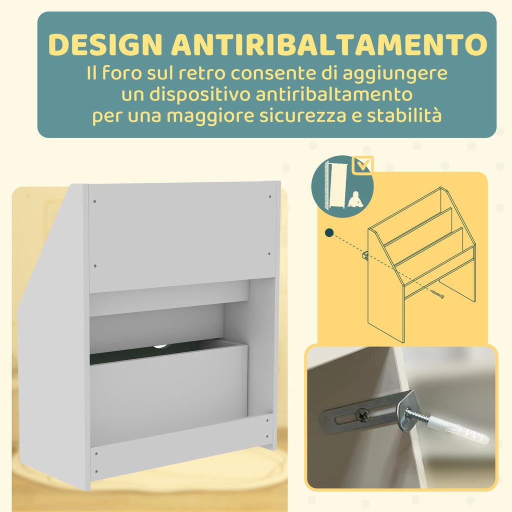 Children's Bookcase for 3-8 Years Old, 3-Tier, with Lower Drawer, MDF, 62.5x30x70 cm, Green