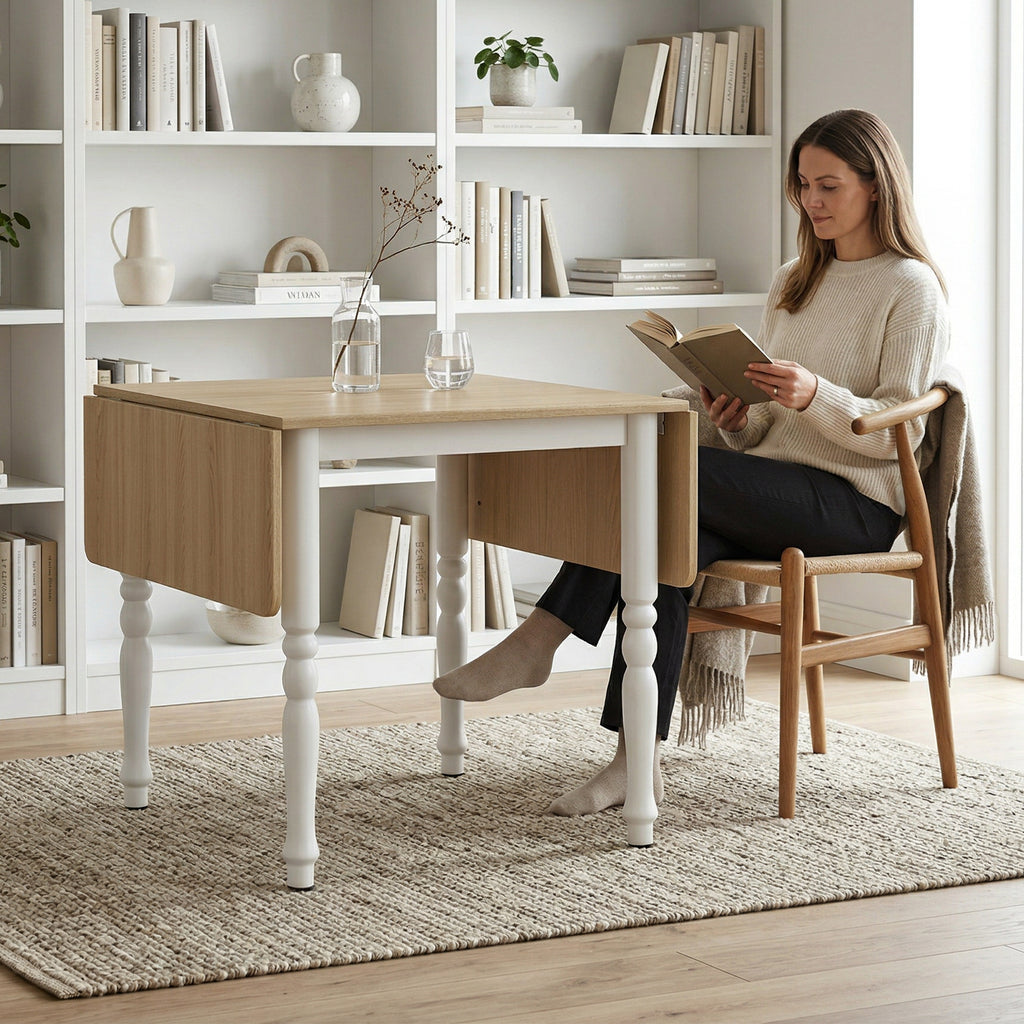 HOMCOM Folding Table for 2-6 People, Wood Effect Drop-Leaf Top, Natural Finish