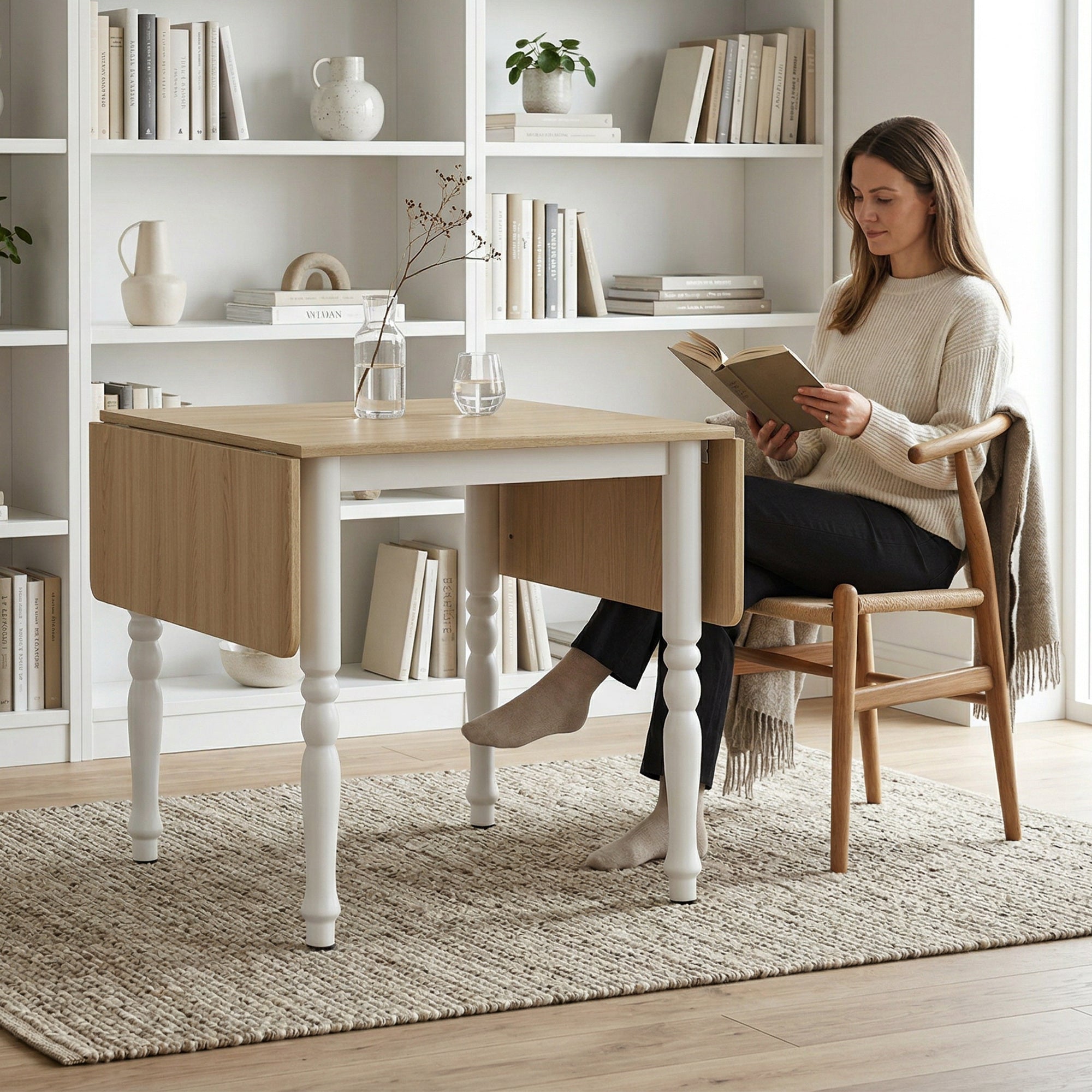 HOMCOM Folding Table for 2-6 People, Wood Effect Drop-Leaf Top, Natural Finish