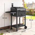 Outsunny Charcoal Barbecue, Smoker Grill with Wheels for Outdoor Use, Black