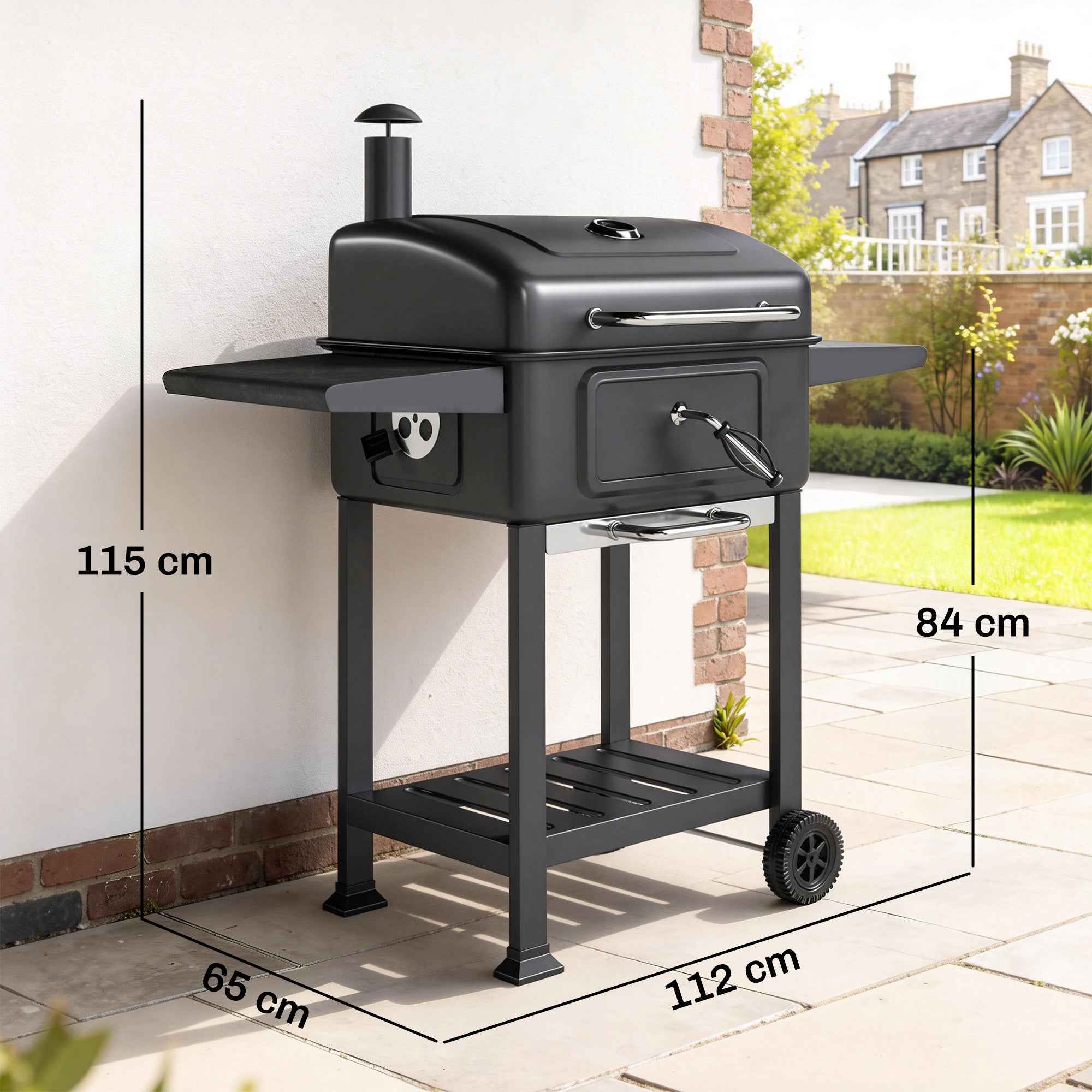 Outsunny Charcoal Barbecue, Smoker Grill with Wheels for Outdoor Use, Black