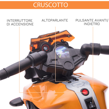 6V Electric Motorcycle for Children 18-48 Months with Headlights and Horn, in PP and Metal, 88.5x42.5x49 cm, Orange