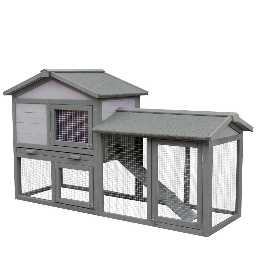 Outdoor Wooden Rabbit Hutch with House, Open Enclosed Space and Roof 147x54x84cm - Borge' Group Limited