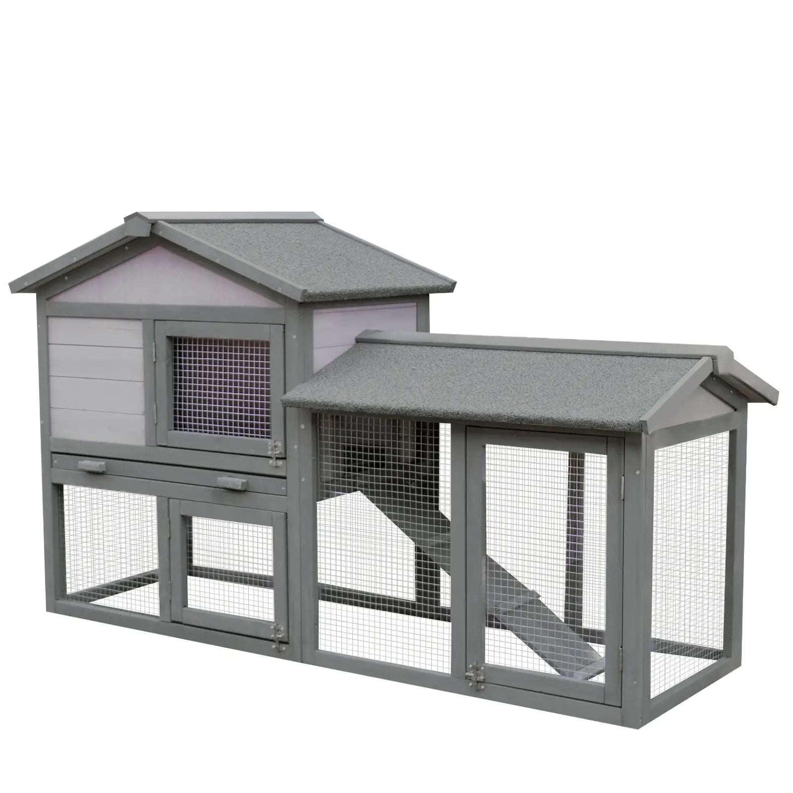 Outdoor Wooden Rabbit Hutch with House, Open Enclosed Space and Roof 147x54x84cm - Borge' Group Limited