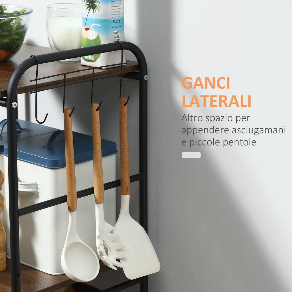 Kitchen trolley with 2 removable metal baskets, 2 chipboard shelves and side hooks, 40x38x111cm - Borgè