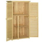Fir and Pine Wood Garden Tool Shed with 4 Compartments, Outdoor Garden Tool Cabinet with Waterproof Roof, 87x46.5x160cm, Wood Color - Borge' Group Limited