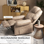 Manual Reclining Fabric Relax Chair with Removable Footrest and Side Pocket, Beige