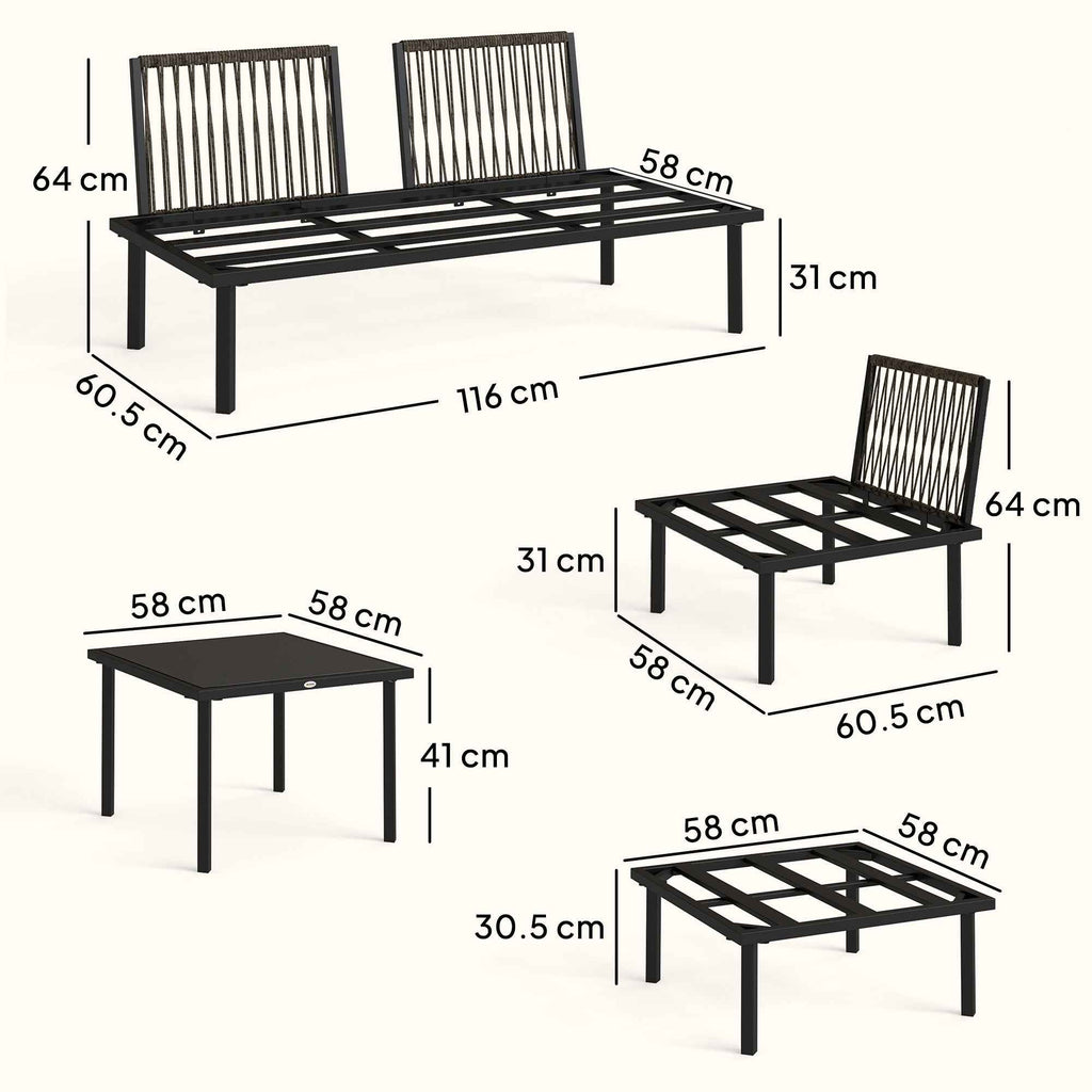 Outsunny 6-Person Metal Garden Furniture Set, Corner Sofa with Cushions, Light Grey