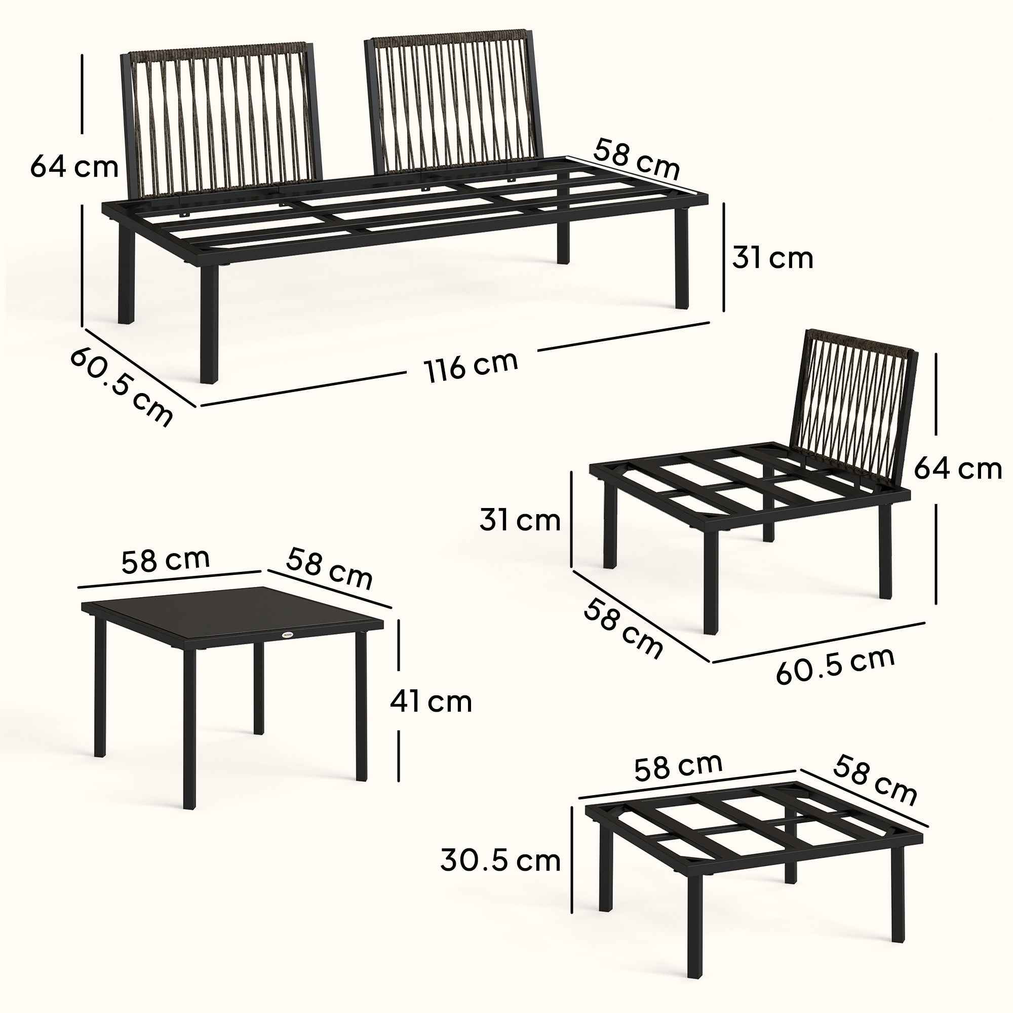 Outsunny 6-Person Metal Garden Furniture Set, Corner Sofa with Cushions, Light Grey
