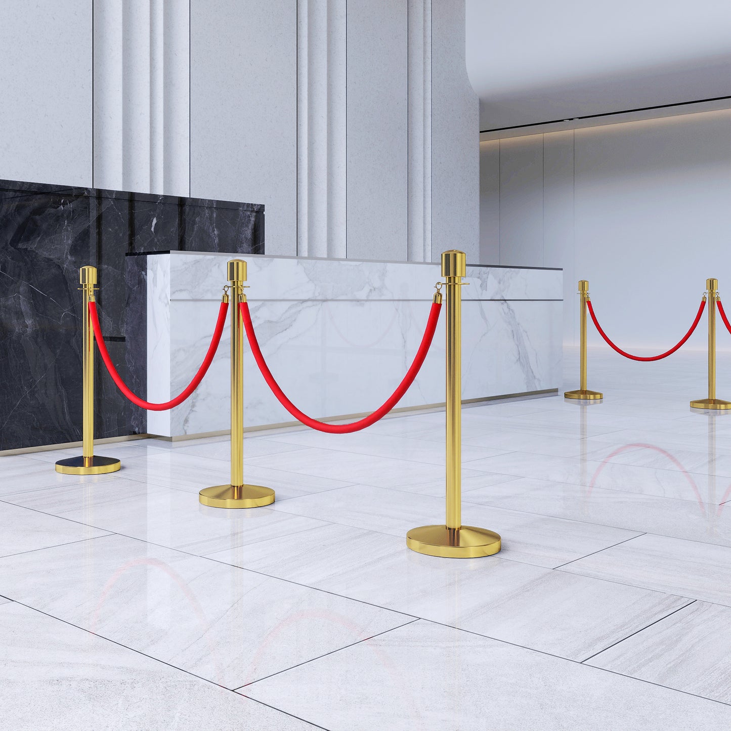 Gold Stainless Steel Path Marker with 1.5 m Red Velvet Rope and Fillable Base, Ø32x96 cm