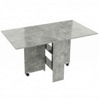 HOMCOM Folding Dining Table with Shelves, Drop-Leaf Top and Wheels, Cement Grey