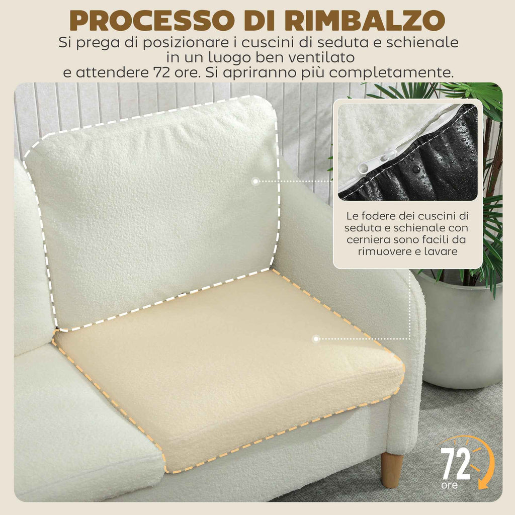 HOMCOM Modern 2-Seater Sofa with Thick Cushions and Sherpa Upholstery, 137x69x82 cm, Cream