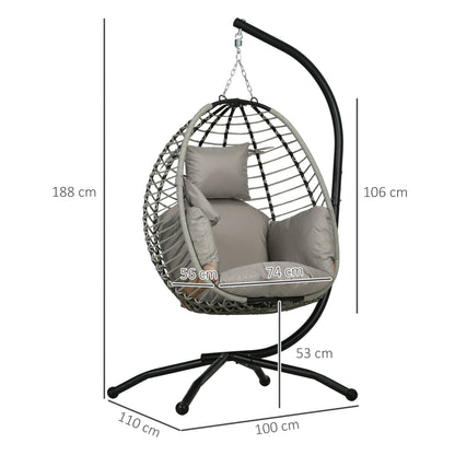 Rohan | Hanging Chair suspended with padded pillow, folding seat and steel and rope structure - Borgè