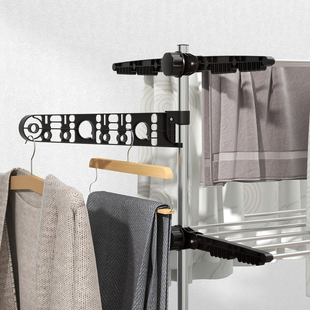 Vertical Clothes Drying Rack with 4 Adjustable Shelves, in Steel and Plastic, 142x55x172 cm, Black and Silver