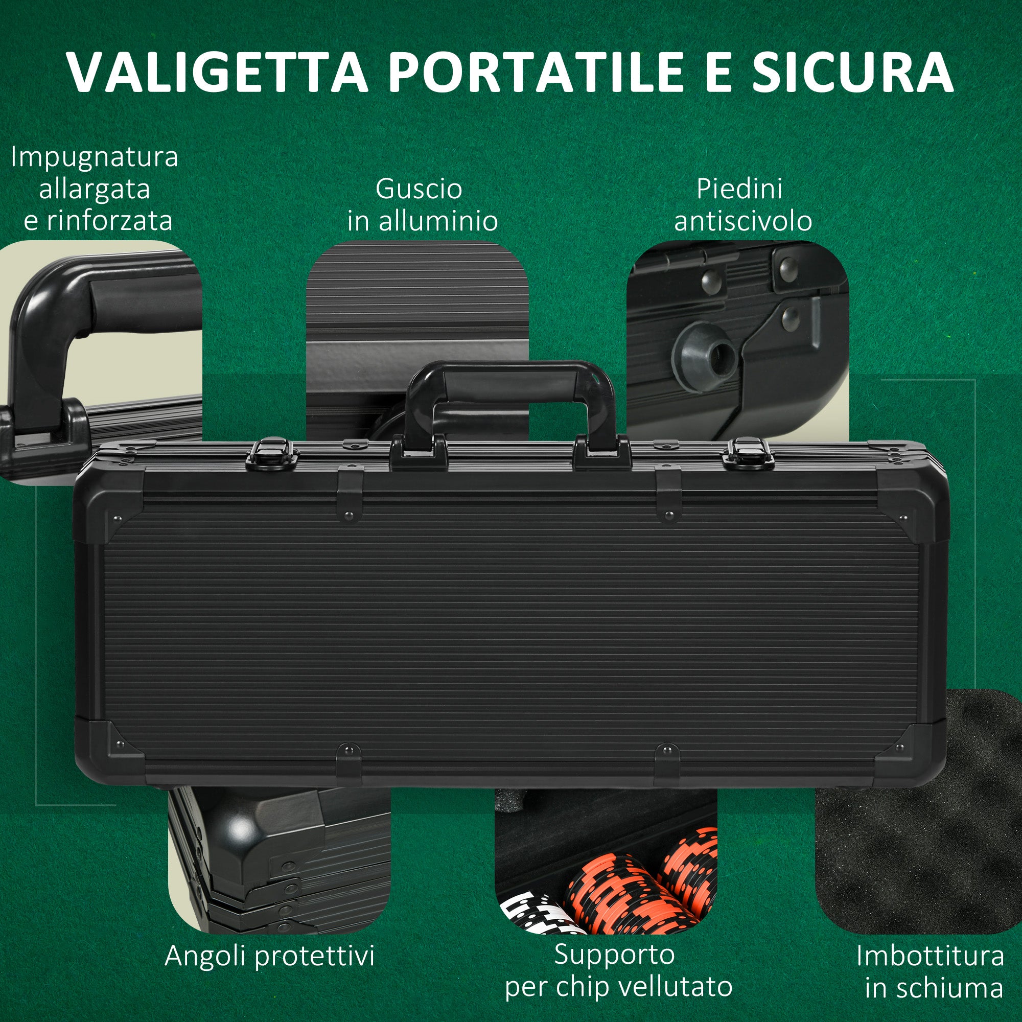 SPORTNOW Poker Set with 500 Chips, 2 Decks of Cards, 5 Dice, Buttons and Protective Black Aluminum Case