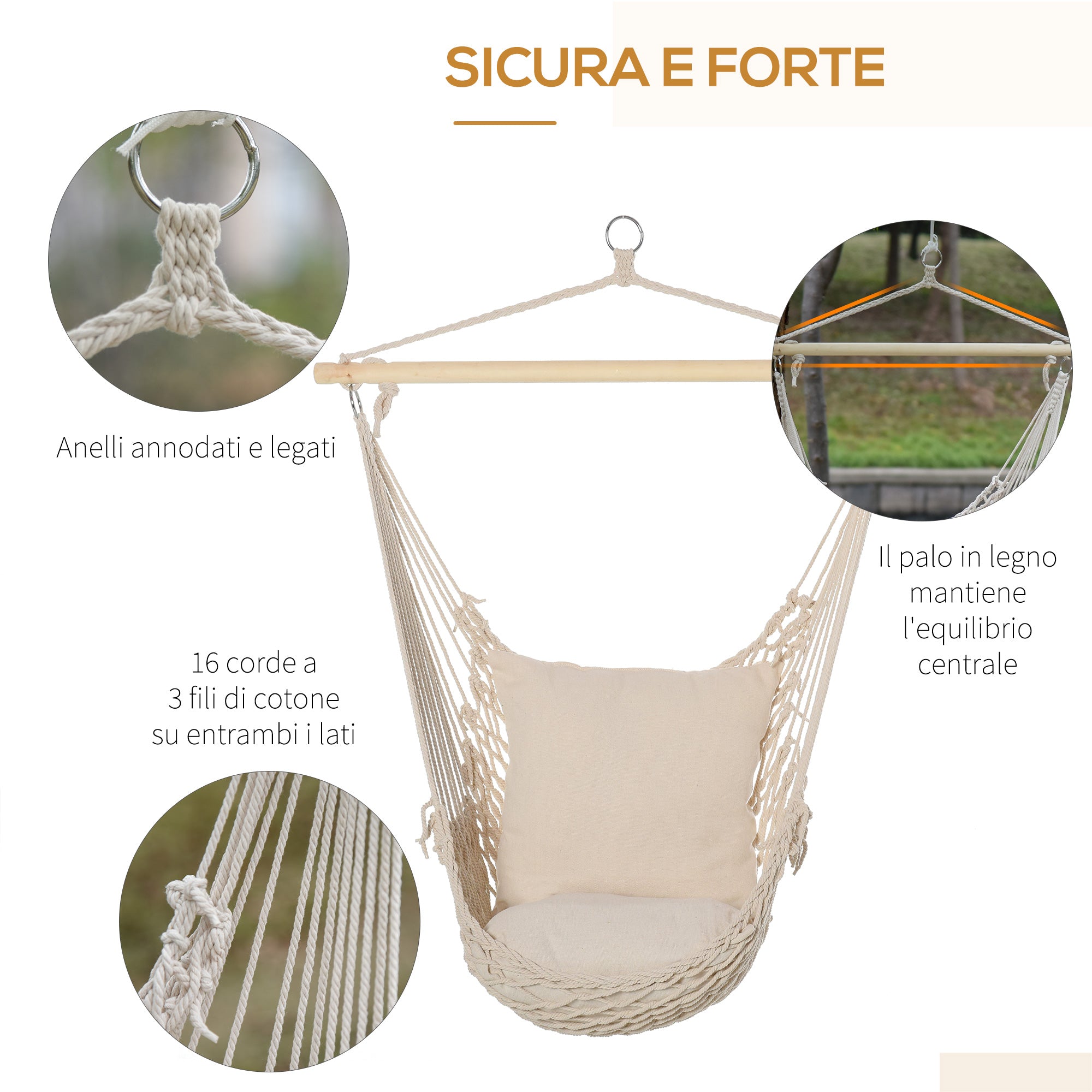 Outsunny Shabby Chic Indoor/Outdoor Rope Garden Hammock, White