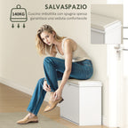 Shoe Bench with Internal Shelf, in Wood and Linen Effect Fabric, 80x26x47.5 cm, White and Beige