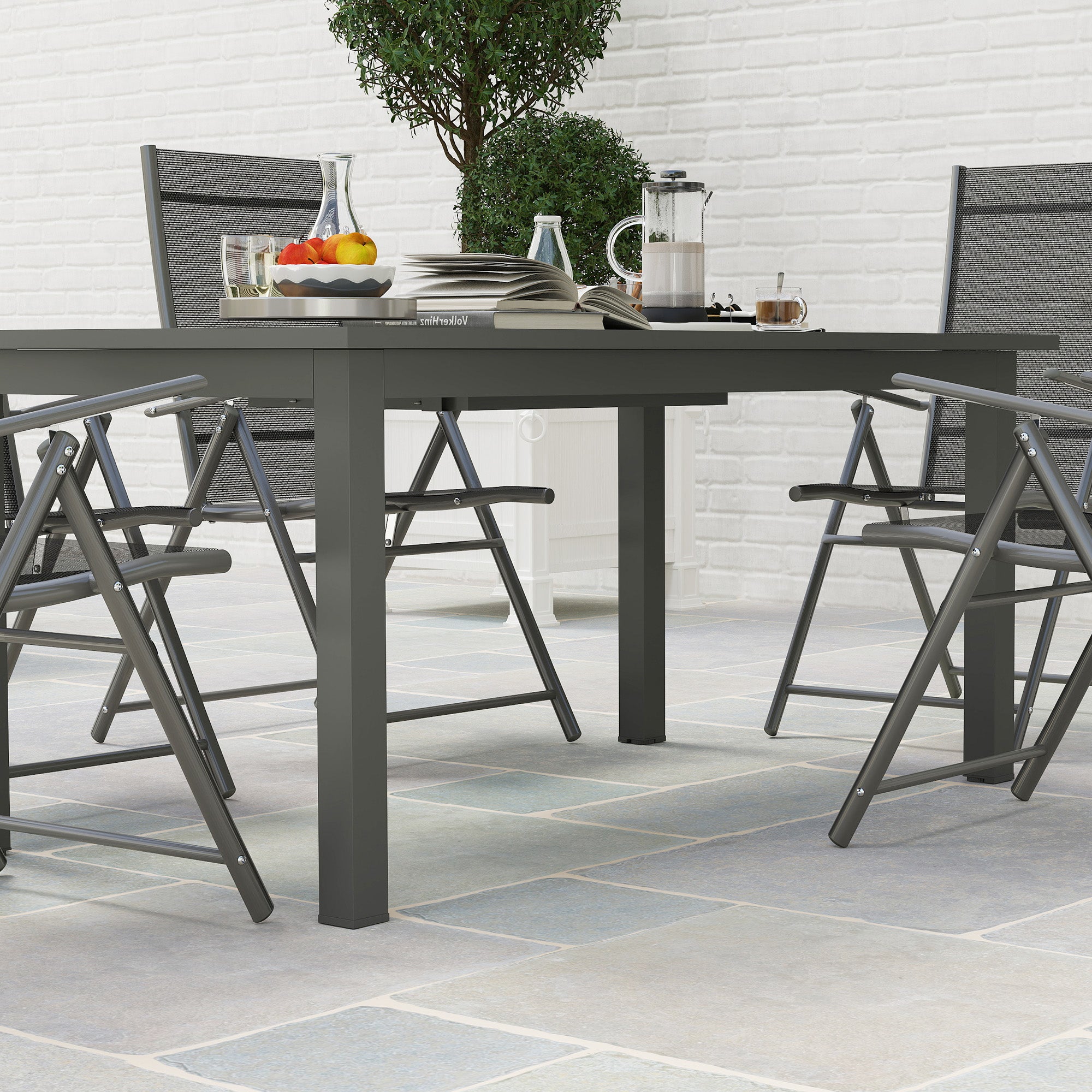 Extendable Garden Table 160-220 cm for 6-8 People Rectangular in Aluminum, Grey