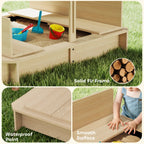 Children's Wooden Sandpit with Sun Shade, Bench and Lid, 106x106x115 cm White and Blue
