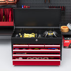 Tool Box with 6 Drawers in Steel with Lock, 60x26x34cm, Black and Red
