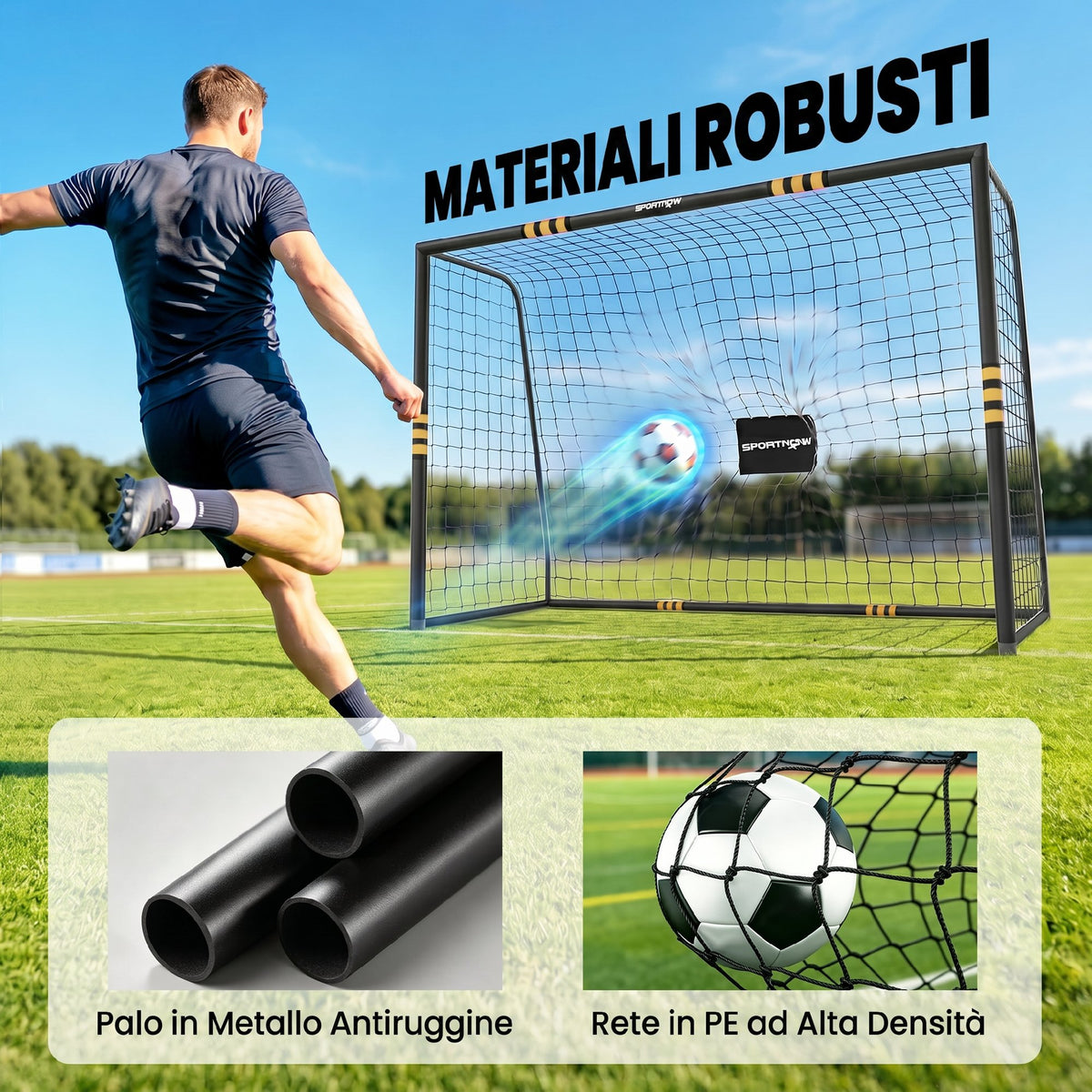 SPORTNOW Soccer Goal with Net and EPE Padding, 3x1.2x2 m, Yellow
