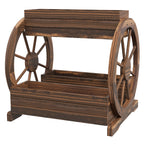 Outsunny Wooden Wood Fioriera at 2 levels with 3 vases and Country -style wagon wheels, 64x54x60cm - Borgè