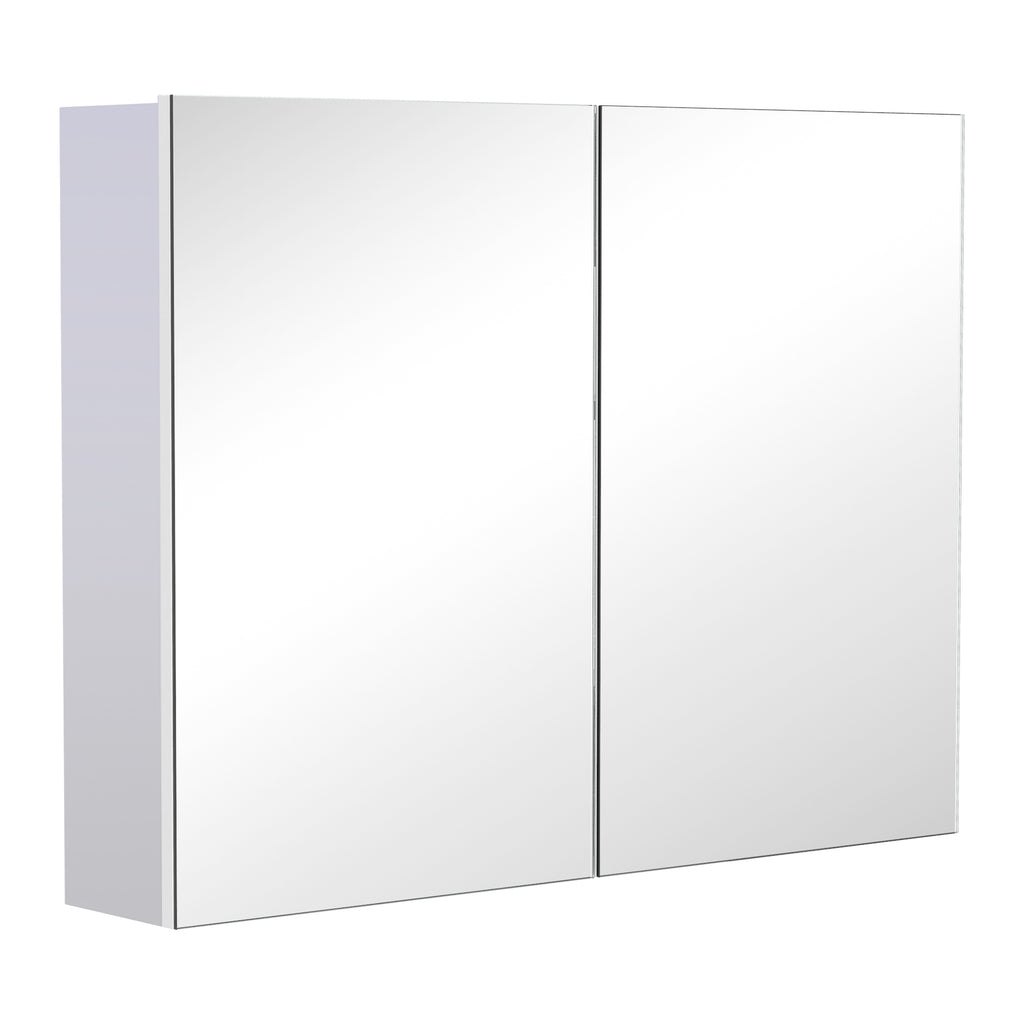 Bathroom Wall Cabinet with Mirror and 3 Shelves in White MDF 80 x 60 x 15cm