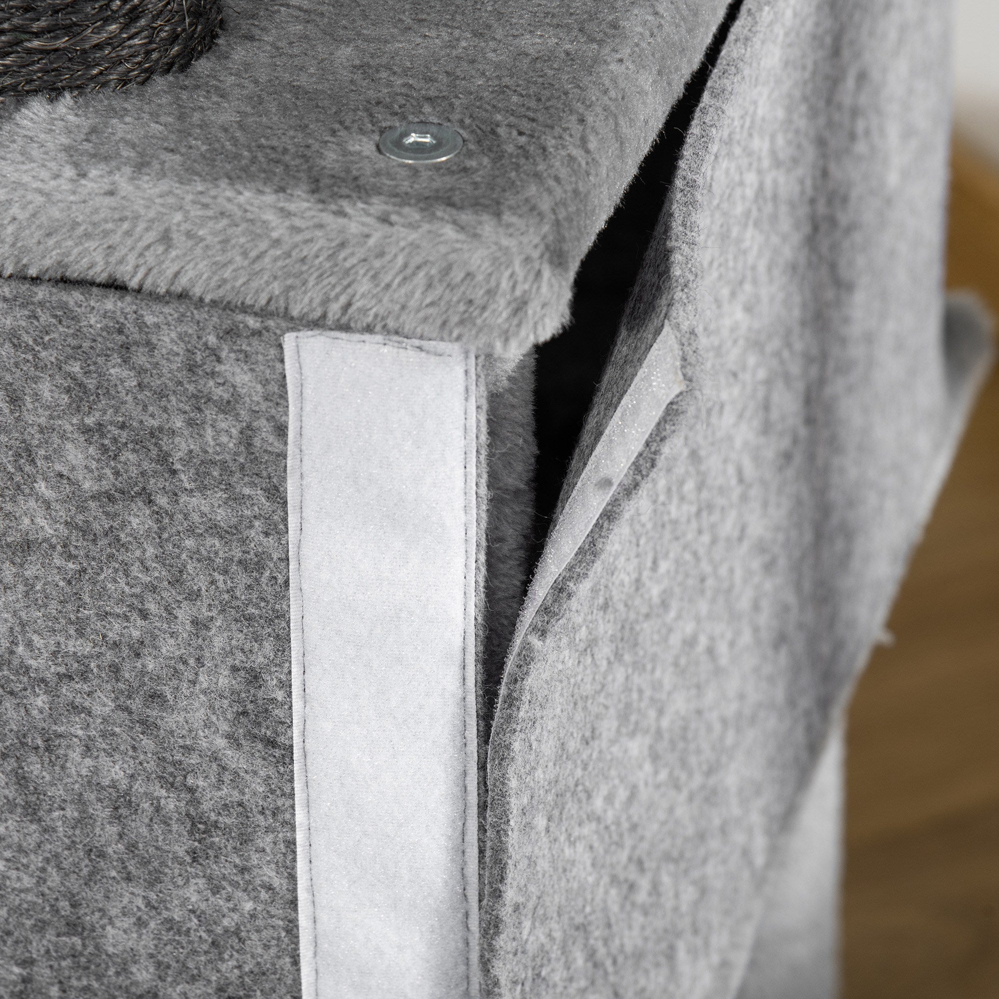 Cat Scratching Tree with Pole, House, Bed, Hammock and 2 Wooden and Plush Toys, 48x48x107 cm, Grey