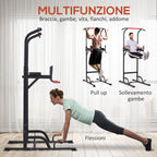 Power Tower Pull-Up Bar Multifunctional Fitness Station Adjustable 189-239cm Steel Black Red