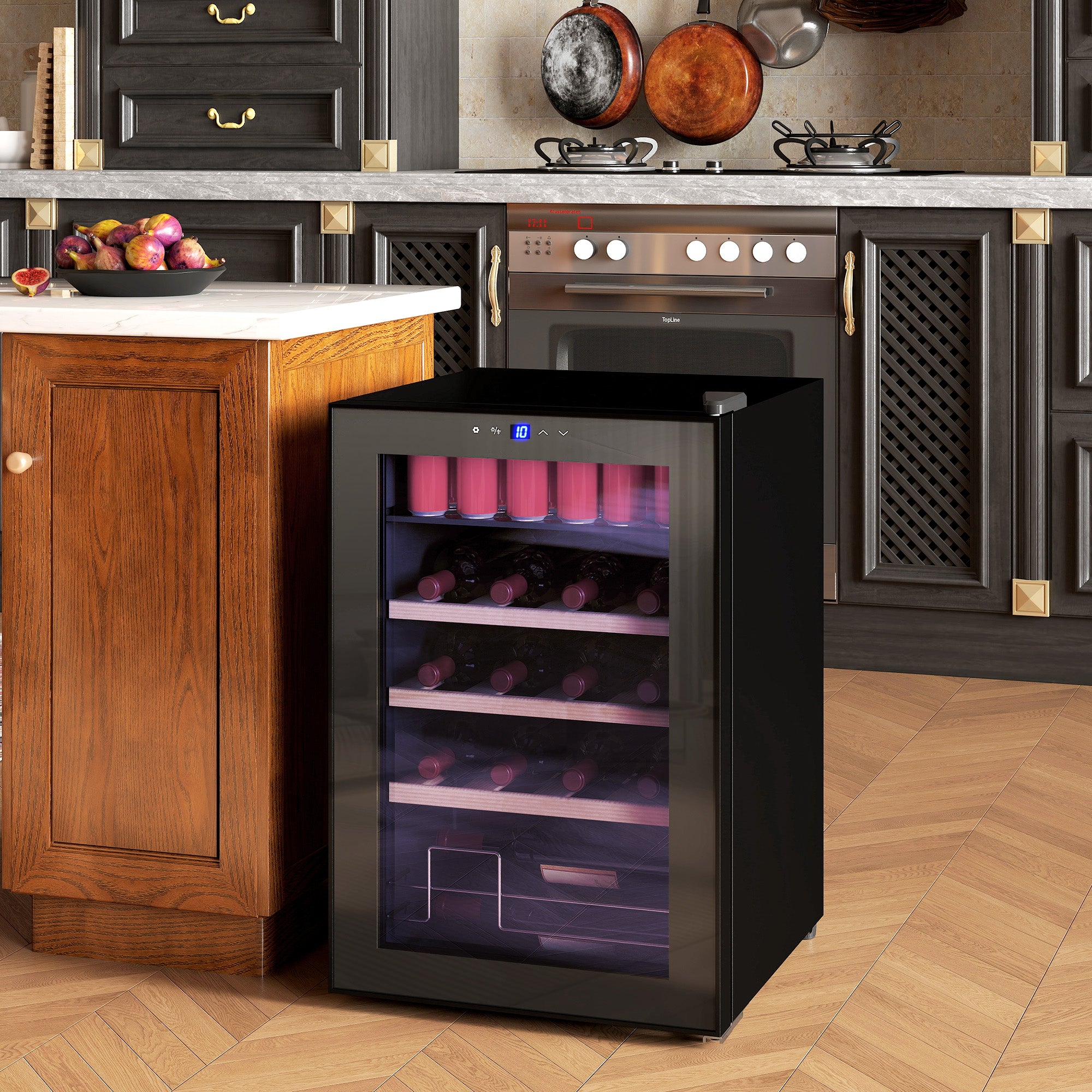 53L Wine Cooler with Adjustable Shelves for 12 Bottles and 25 Cans, 43x45x64 cm, Black