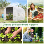 Tunnel Greenhouse with 4 Windows and Zip Entrance in Galvanized Steel and PE, 3x2x1.9 m, White