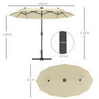 Double Parasol with LED Lights and Cross Base, in Polyester and Steel, 295x150x219 cm, Cream White