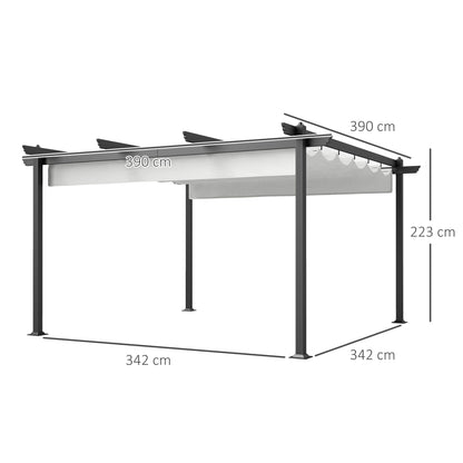 Gazebo Pergola 4x4 m with Retractable Roof, 8 Screws and 8 Pegs in Aluminum, Polyester and Metal, White