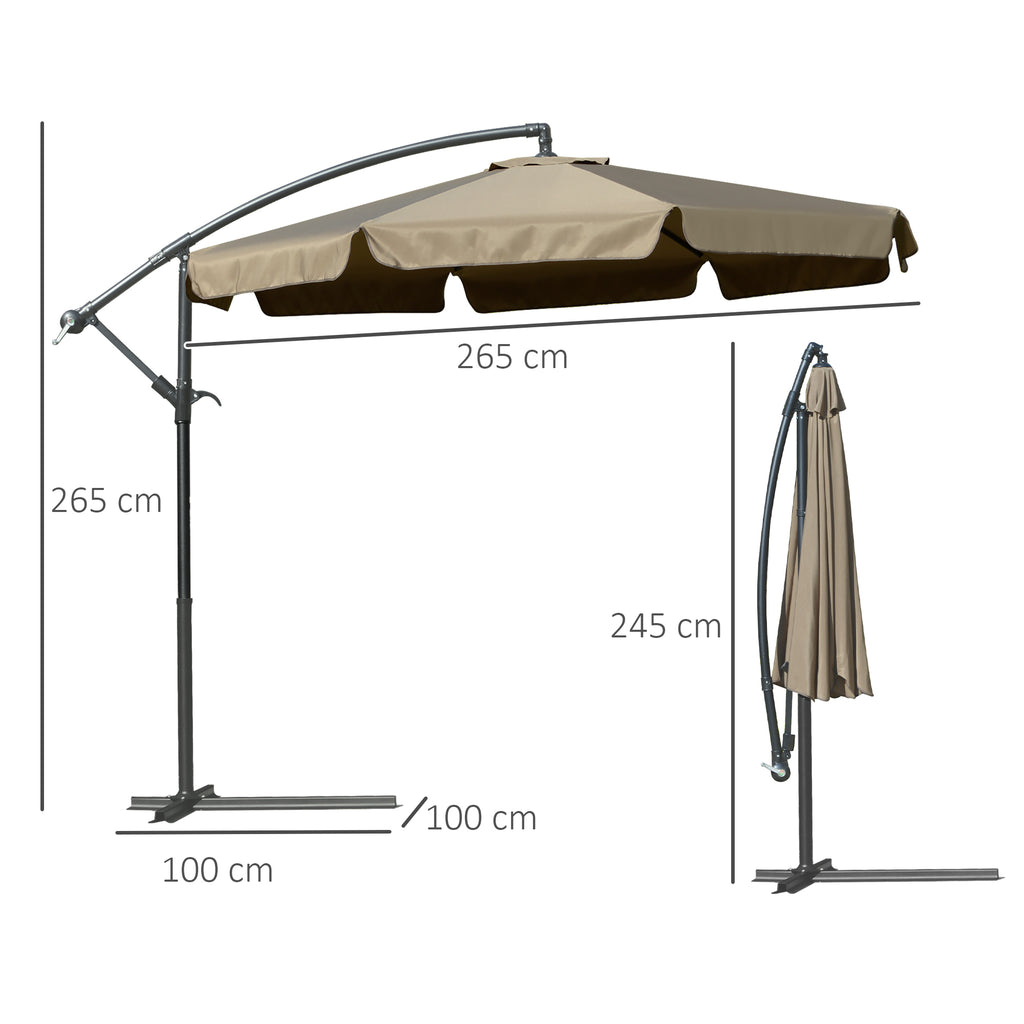 Garden Umbrella with Crank Opening in Metal and Polyester, Ø2.7x2.7 m, Coffee