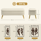 65L Storage Bench in Teddy Fabric and Wooden Legs, 120x42x45 cm, Beige