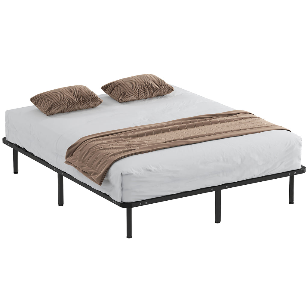 HOMCOM Industrial Double Bed with 28 Slats and Storage Space, in Wood and Steel, 190x160x31 cm, Black and Wood