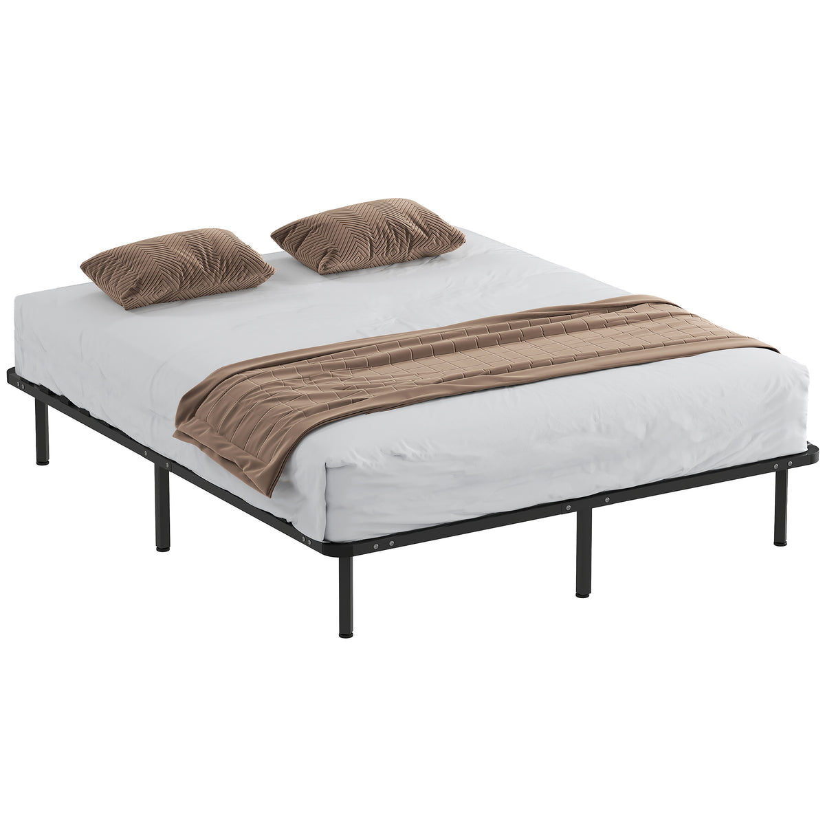 HOMCOM Industrial Double Bed with 28 Slats and Storage Space, in Wood and Steel, 190x160x31 cm, Black and Wood