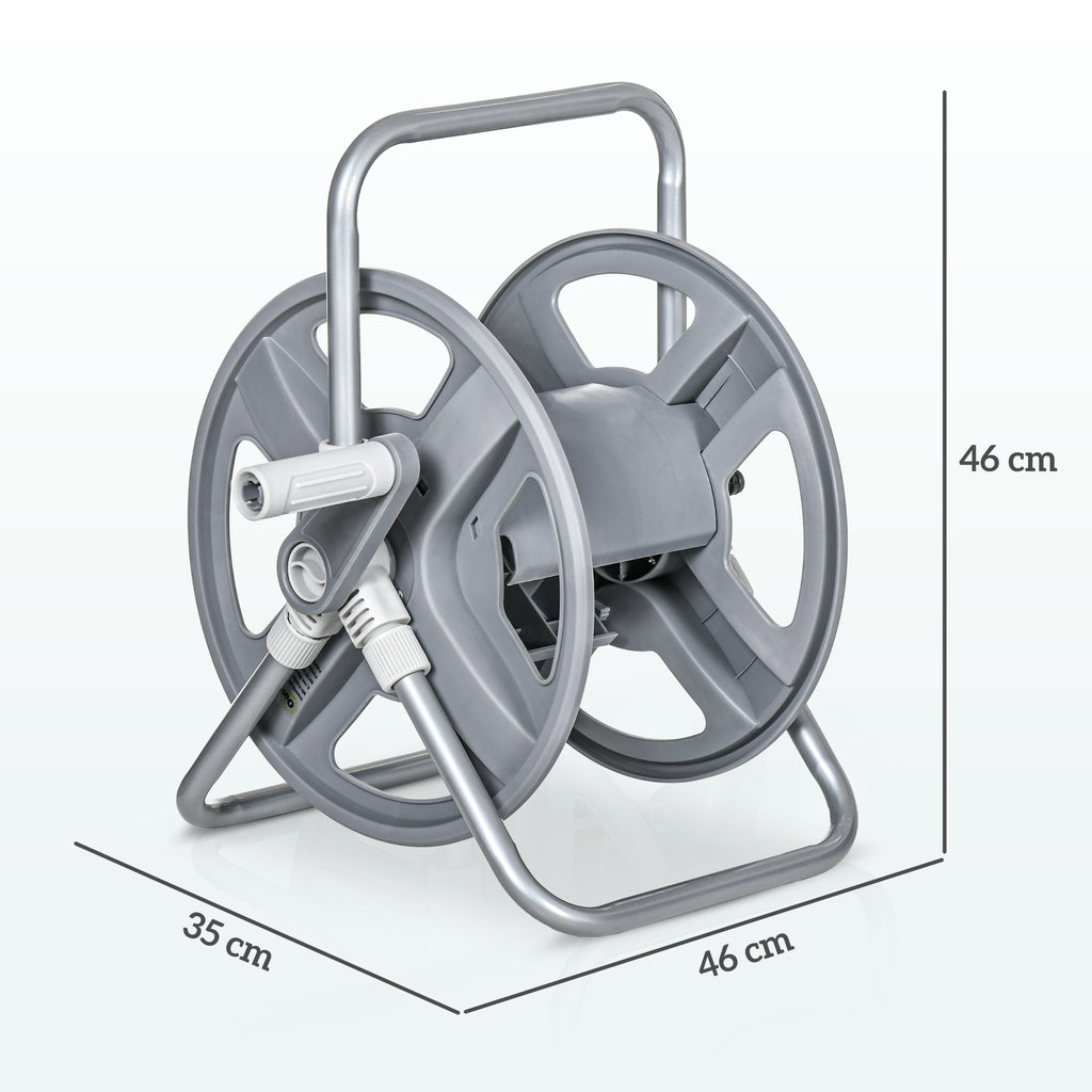 Wall Mounted and Freestanding Garden Hose Reel for 40m Hose with Crank Handle, Grey