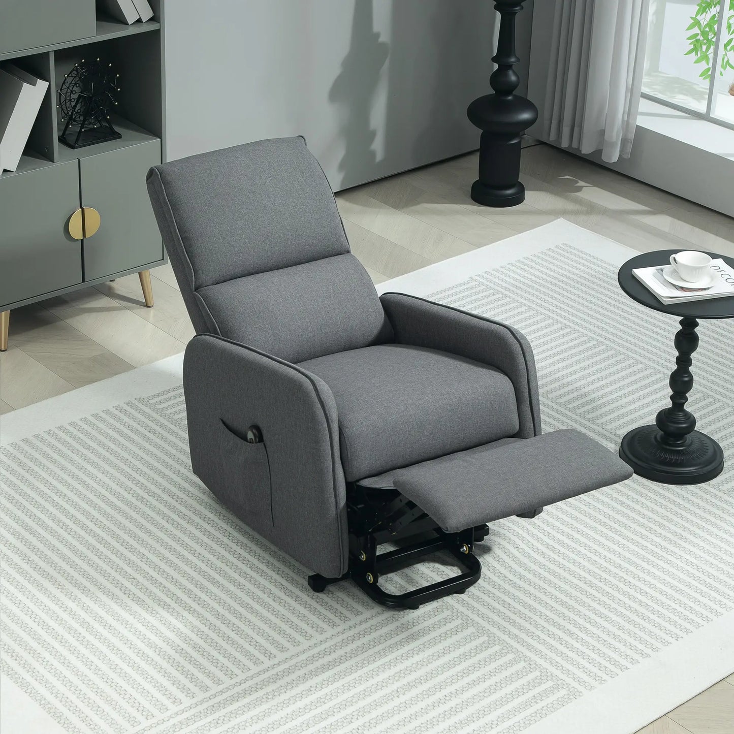 Electric Lift Recliner Chair with Remote Control and Fabric Pocket, Charcoal Grey