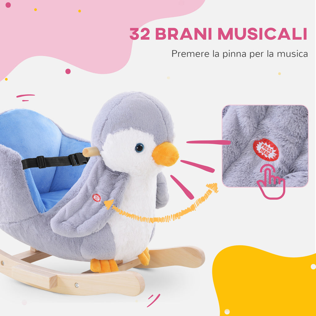 Plush Penguin Rocking Horse with 32 Music and Safety Belt, Age 18 Months